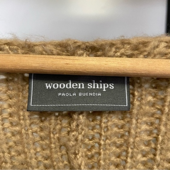 Wooden Ships Black Brown Color Block Mohair Wool Blend Open Front Knit Sweater - Picture 9 of 12